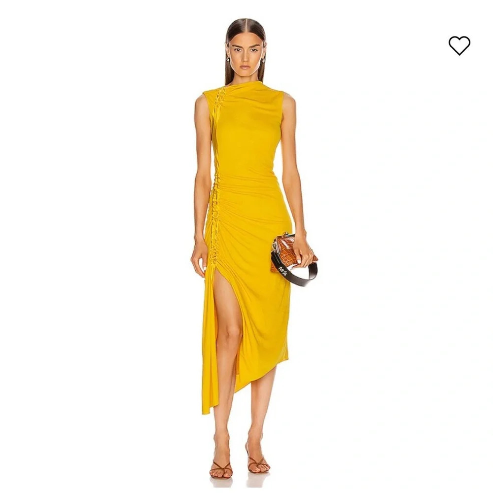 NWT $1300 Sies Marjan Fontana Matte Jersey Midi Dress Yellow